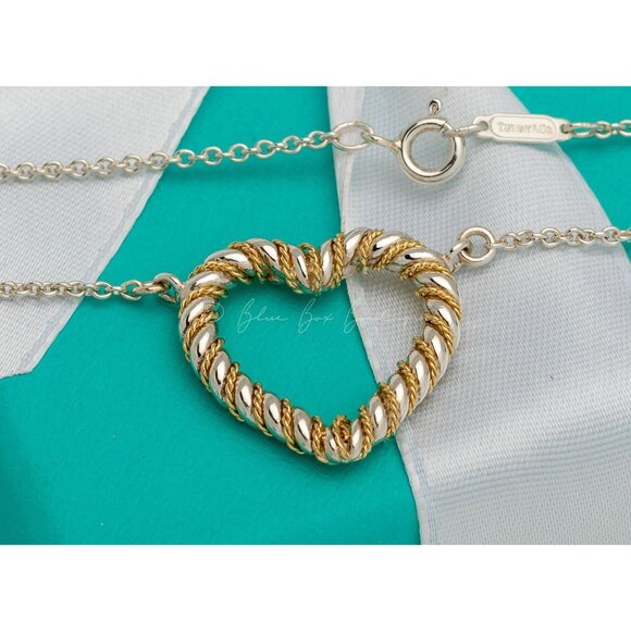 Tiffany & Co. Necklace Twisted Heart Rope Pendant 18k & Silver - Picture 6 of 9